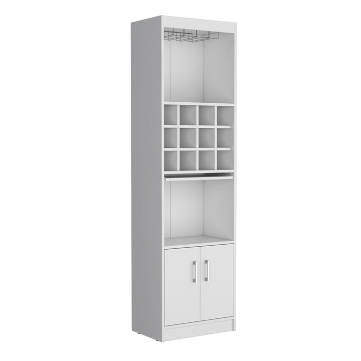 Pisek Bar Cabinet 5-Tier, Wine Cabinet, Liquor Cabinet, 12 Bottle Cubbies, 5 Shelves, White, Living Room