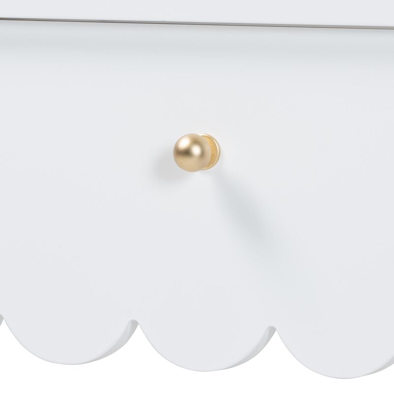 Baxton Studio Roni Writing Desk with Drawers - Modern Cottage Style Desk with Scalloped Detailing for Home Office or Vanity, White image number 6