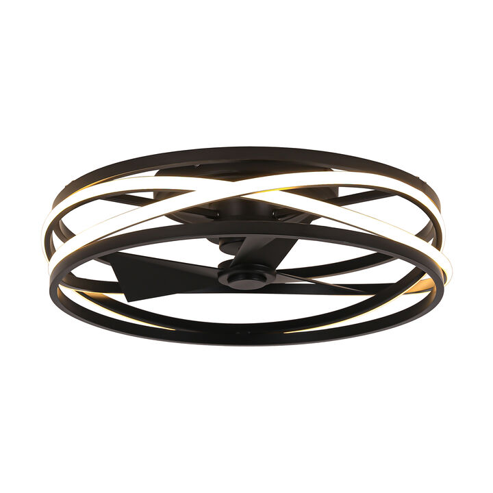 20 in. Black Caged Propeller Ceiling Fan with Light Strip and Remote