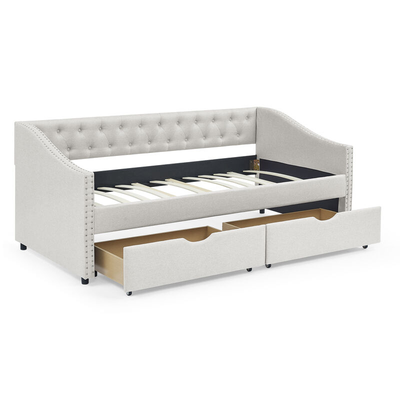 Nadcun Linen Upholstered 2 Storage Drawers Daybed image number 7
