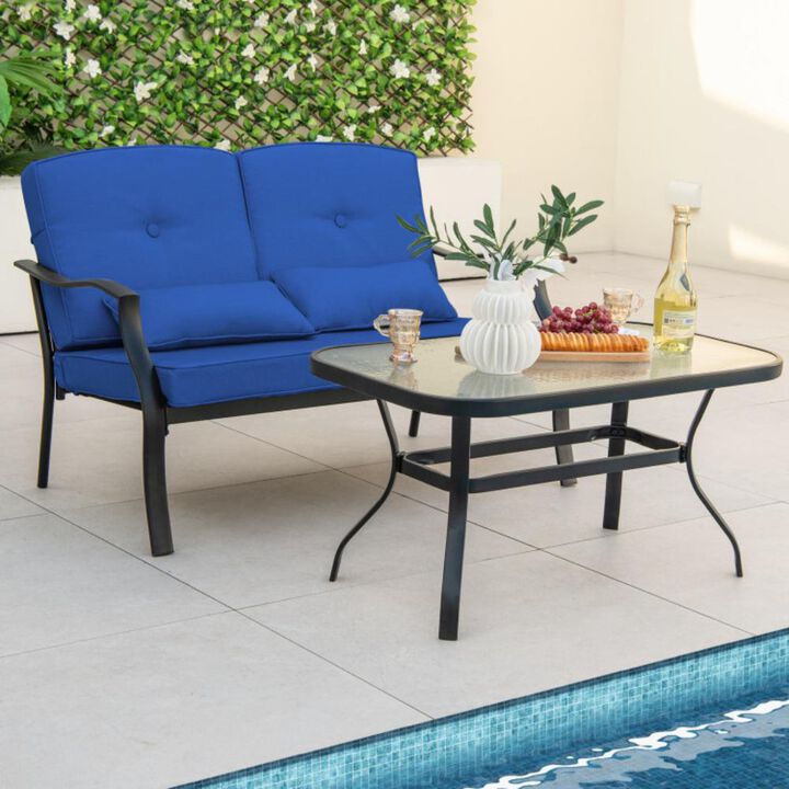 Hivvago Outdoor Loveseat Chair Set with Coffee Table and Seat Back Cushions