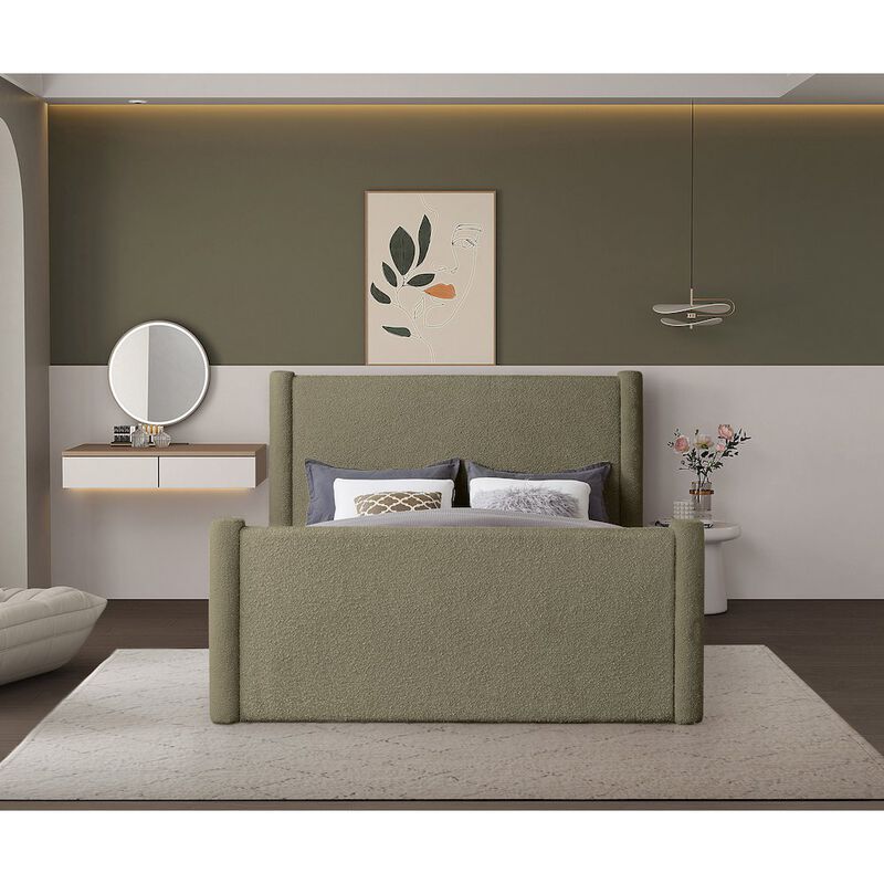 Meridian Furniture Elias Olive Green Boucle Fabric King Bed