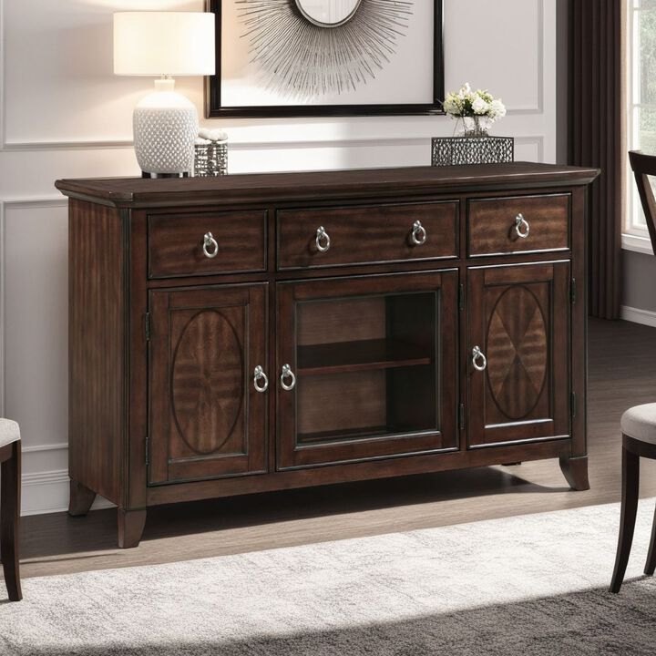 Rinie Sideboard Buffet Console, 3 Drawer 3 Cabinet, Cherry Brown Wood