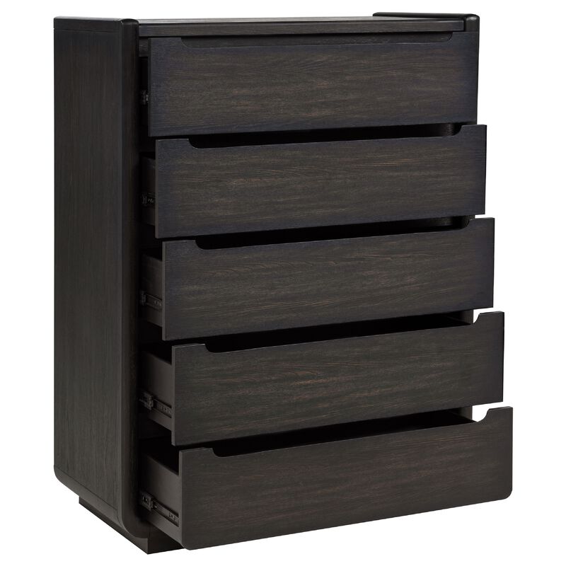 Lina Tall Dresser Chest with 5 Drawers, Integrated Handles, Black Wood image number 5
