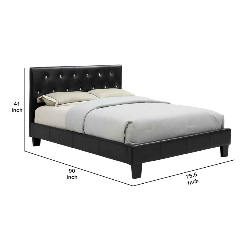 Low Profile California King Size Bed with Button Tufted Headboard, Black - Benzara