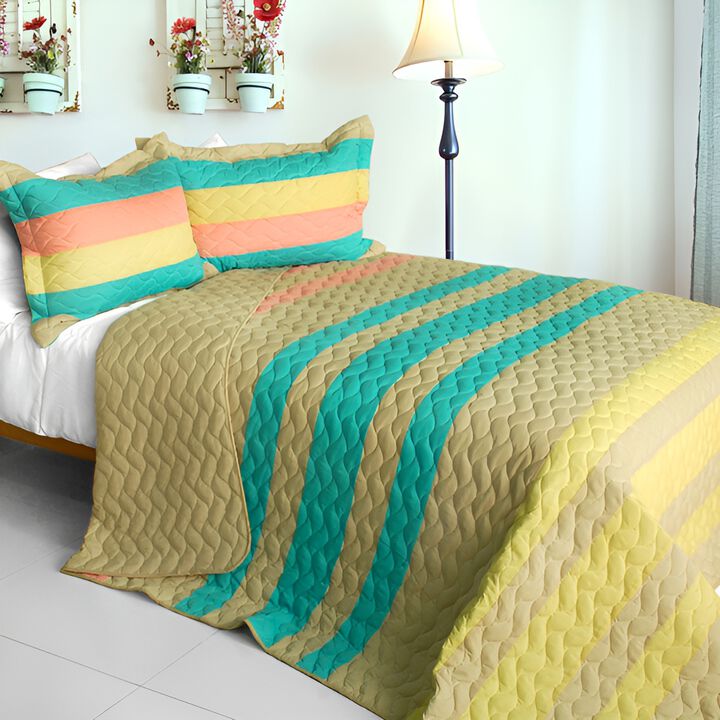 3PC Queen Patchwork Quilt Set Soft Lightweight Decorative Bed Cover Set