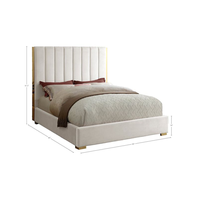 Meridian Furniture Becca Cream Velvet Queen Bed