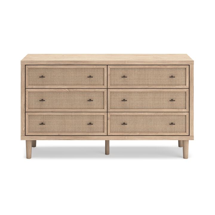 Ciel Wide Dresser, 6 Drawers with Metal Knob Handles, Brown and Bronze - Benzara