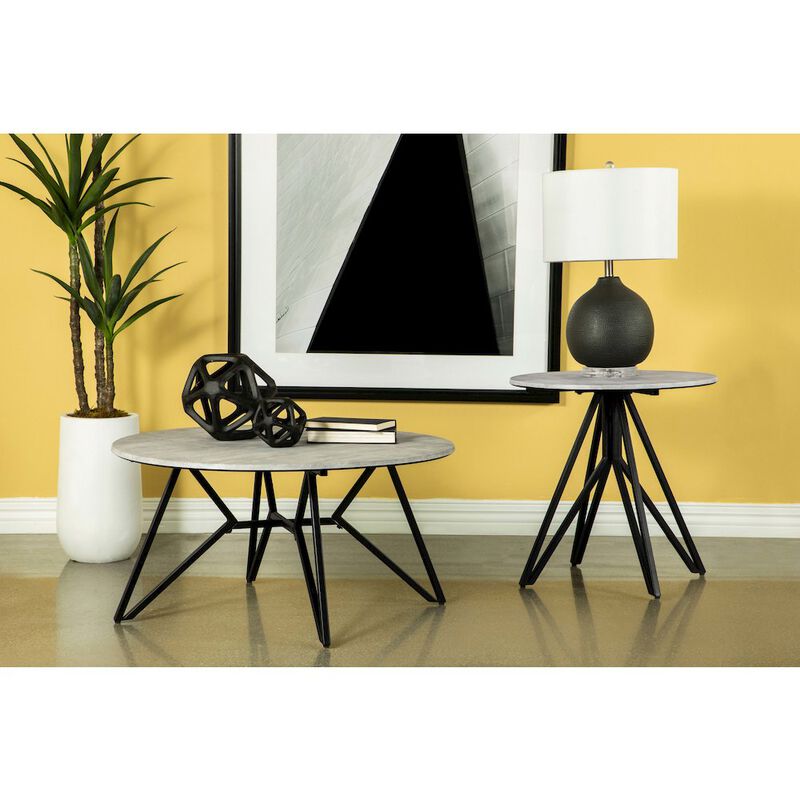 Plethoria Home Cement and Gunmetal Round Top Coffee Table