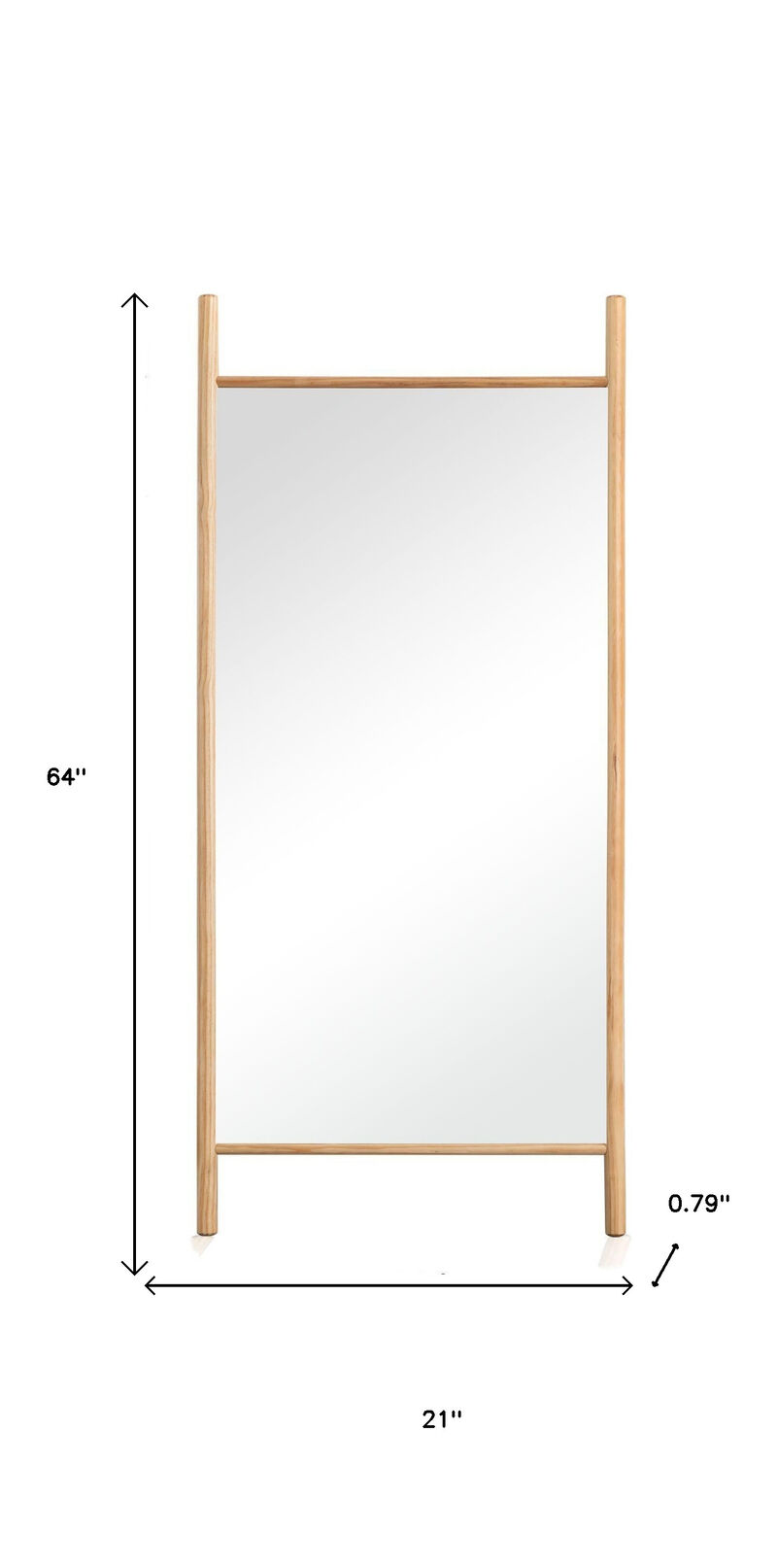 HomeRoots 64" Natural Solid Wood Ladder Leaning Framed Full Length Mirror image number 4