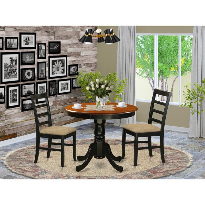 Dining furniture set - 3 Pcs with 2 Linen Chairs in Black and Cherry