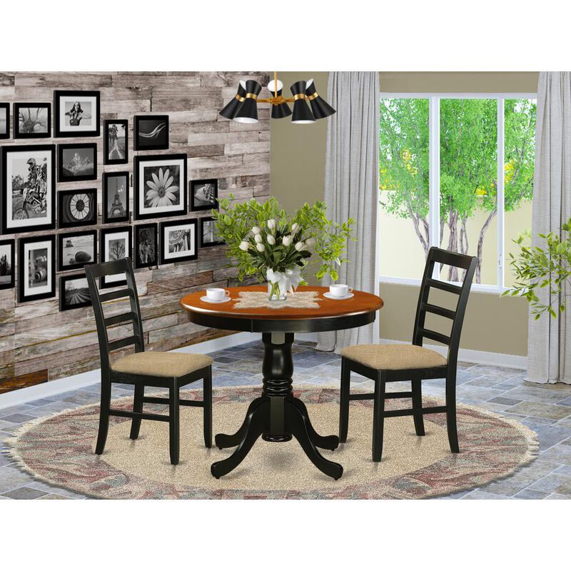 Dining furniture set - 3 Pcs with 2 Linen Chairs in Black and Cherry