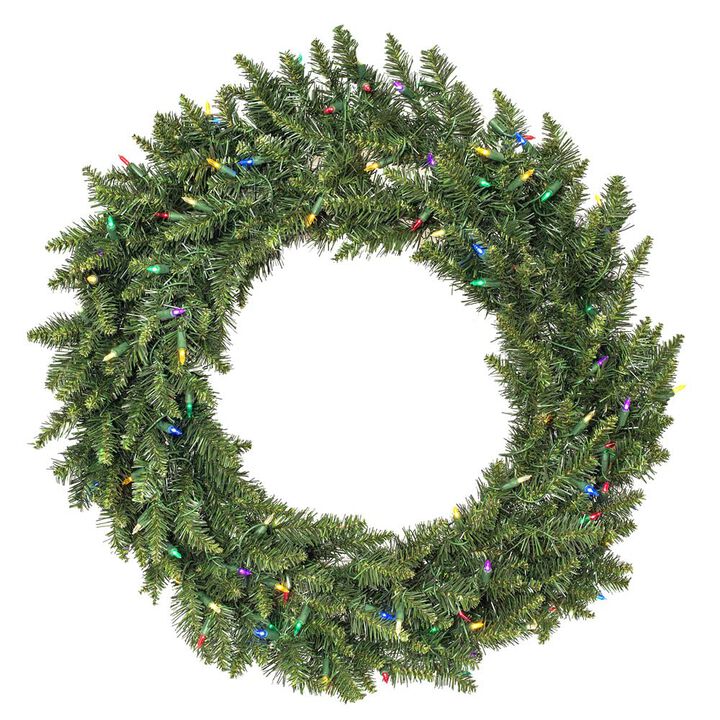 Vickerman 30" Camdon Fir Artificial Christmas Wreath, Multi-Colored LED Mini Lights - Faux Holiday Wreath - Indoor Seasonal Home Decor
