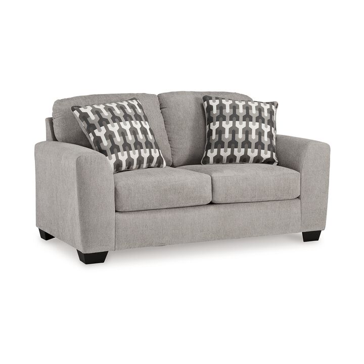 Delaney Loveseat, Flannel Gray Polyester, 2 Throw Pillows, 71 Inch