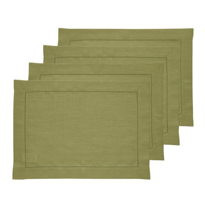 Solino Home 100% Pure Linen Placemats 14 x 19 Inch Set of 4 - Classic Hemstitch