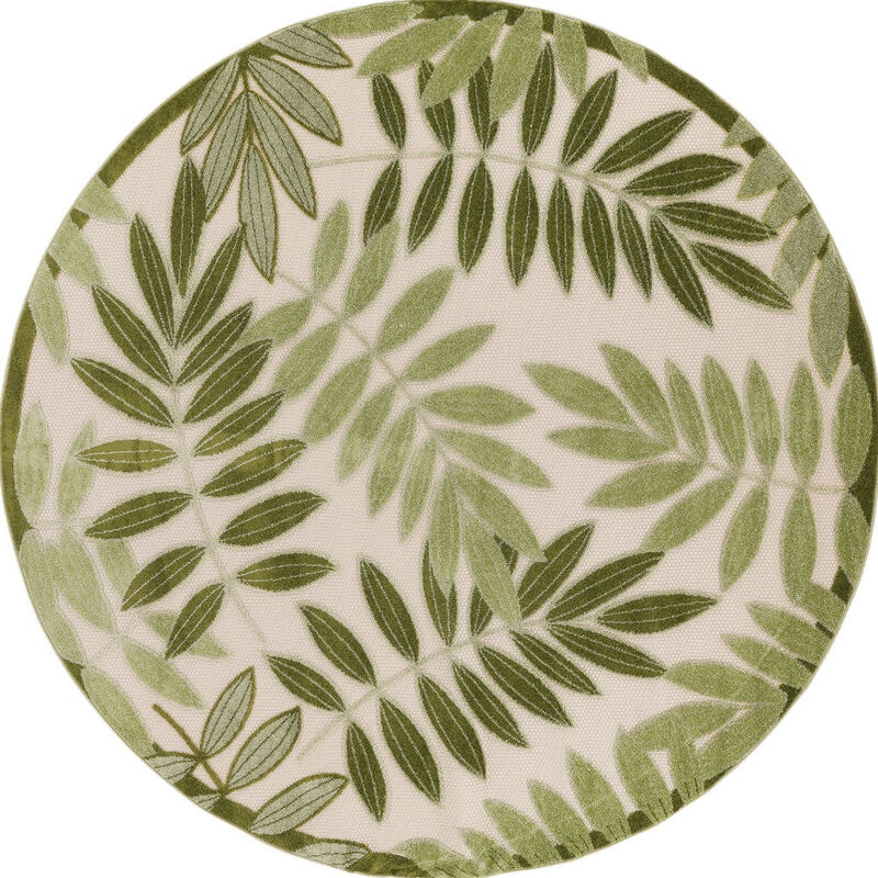 HomeRoots 5' Ivory And Green Round Palm Leaf Indoor Outdoor Area Rug image number 0