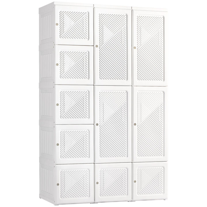 HOMCOM Portable Wardrobe Closet, Folding Bedroom Armoire, Clothes Storage Organizer with 11 Cube Compartments, Hanging Rod, Magnet Doors, White