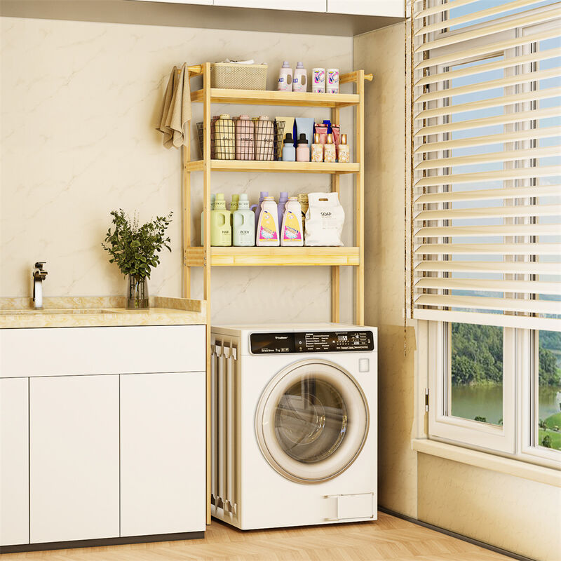 Over Washing Machine Space Saving Bamboo Storage Rack 3 Shelves Laundry Utility image number 1