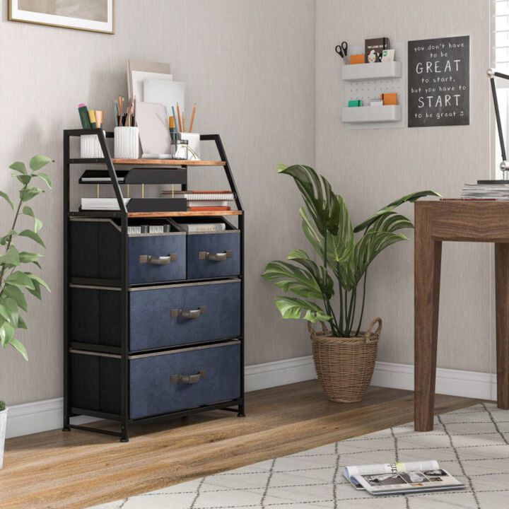 4-Drawer Free Standing Storage Dresser with 2 Open Shelves-Rustic Brown