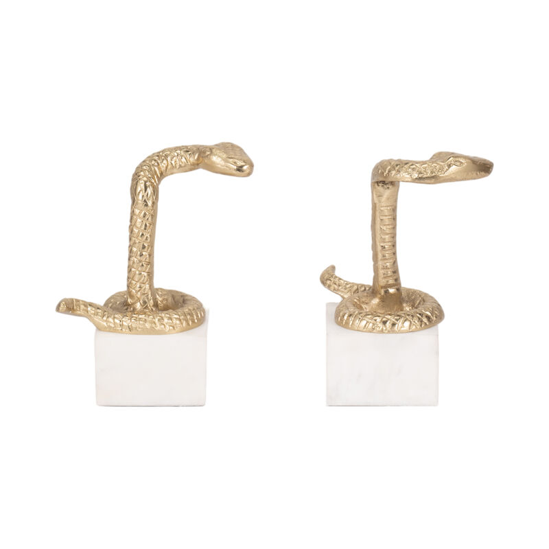 S/2 7" Snake Bookends, Gold image number 4