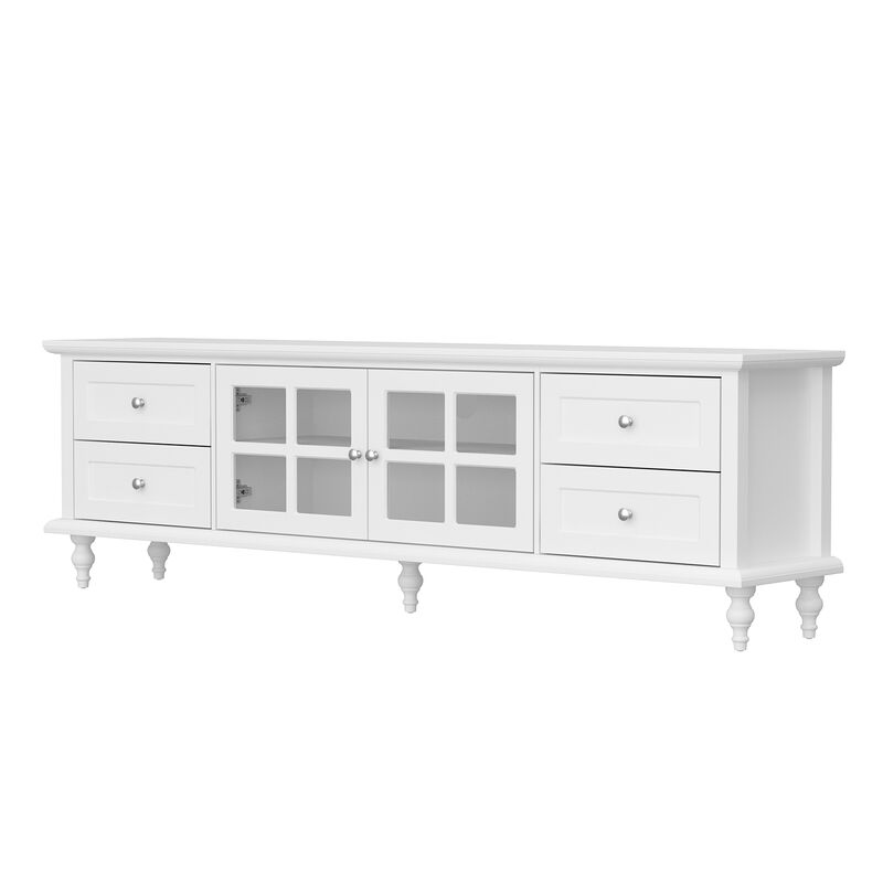 Stylish TV Console in White Roman Column Legs Modern TV Stand Console