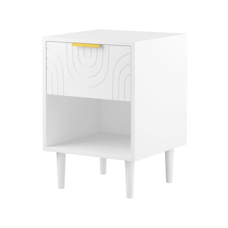 22.8" Assembled White Nightstand 1-Drawer 1-Shelf Gold Handle image number 0