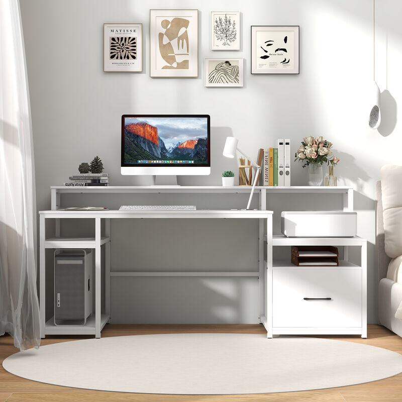 Computer Desk with Monitor Stand and File Drawer for Home Office or Study Room