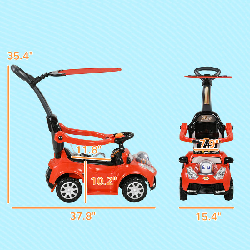 BreeBe 3 in 1 Push Car Sliding Car with Removable Handle, Music, Horn, Canopy, Safety Guardrail image number 2