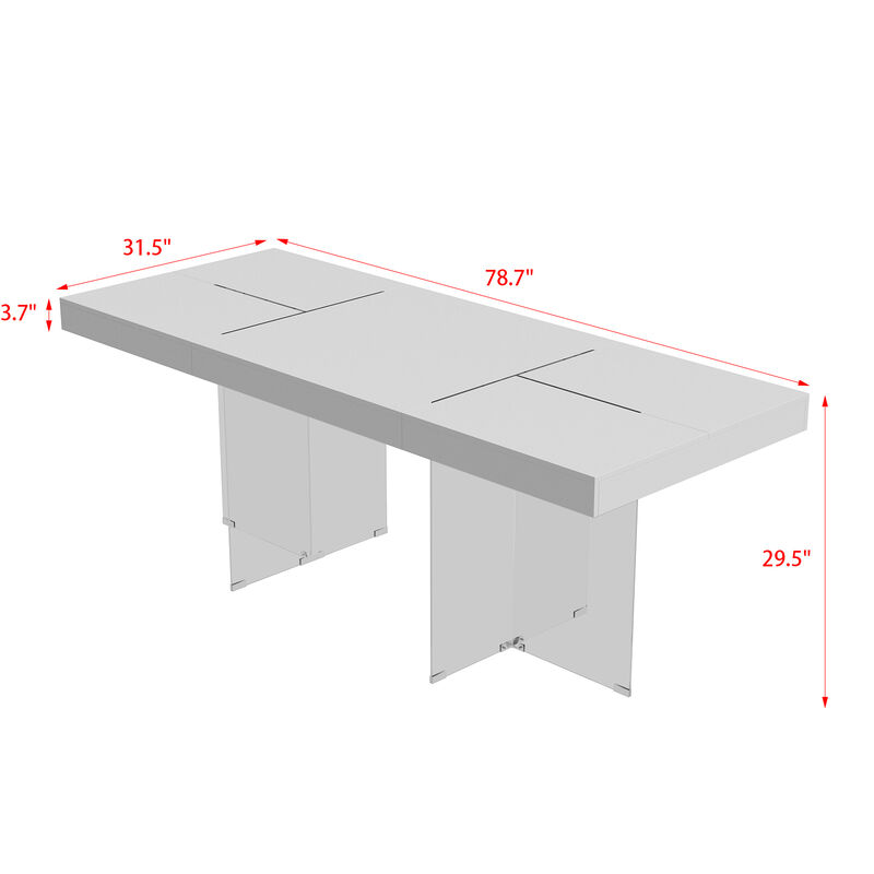 FUFU&GAGA Modern Office Desk with Acrylic Legs (78.7" L x 31.5" W x 29.5" H),White