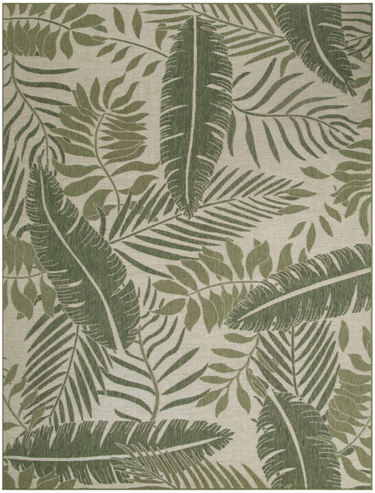 HomeRoots 9' X 12' Ivory And Green Palm Leaf Indoor Outdoor Area Rug