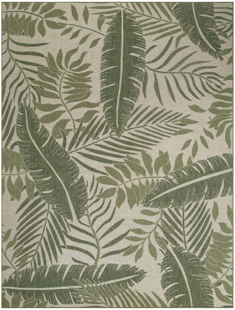 HomeRoots 9' X 12' Ivory And Green Palm Leaf Indoor Outdoor Area Rug image number 0