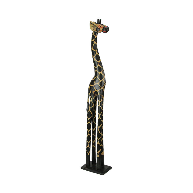 36 Inch Hand Carved Wooden Giraffe Sculpture Safari Home Decor Figurine Statue image number 0