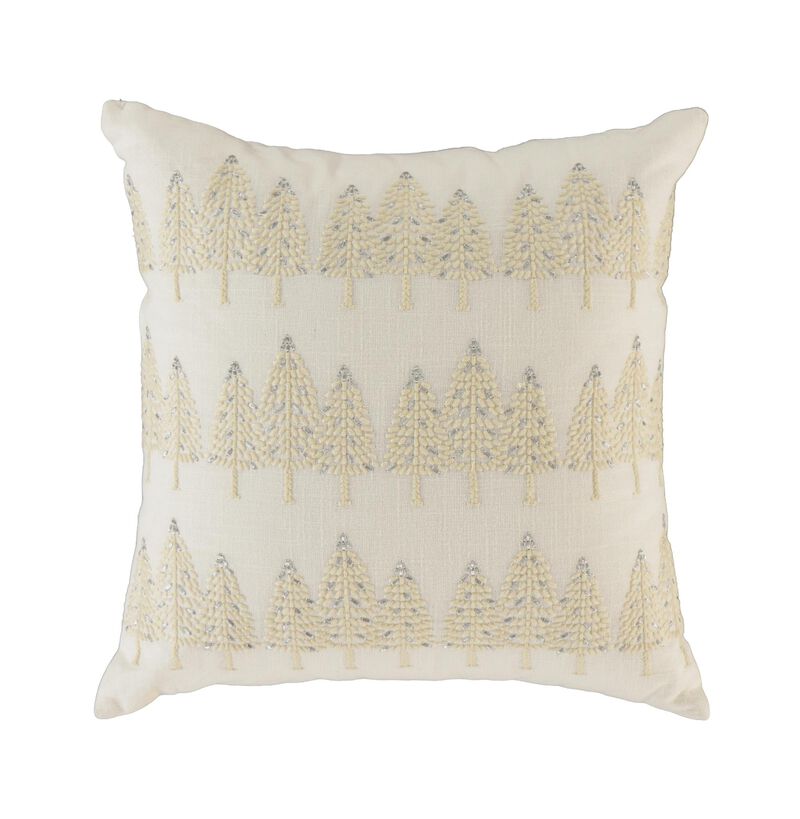 HomeRoots 18" Ivory And Silver Cotton Christmas Trees Throw Pillow With Embroidery image number 0