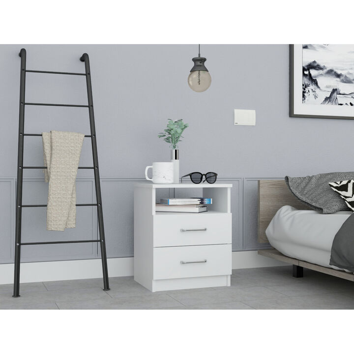 Streamdale Napoles Nightstand, Superior Top, Two Drawers, One Shelf - White