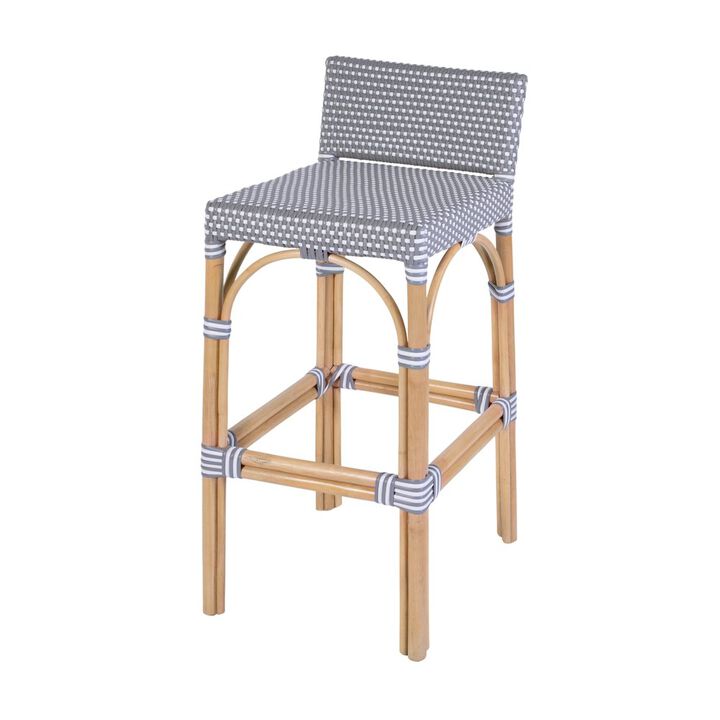 Butler Specialty Serienna 30 in. Seat Height Rectangular Rattan Low Back Bar Stool White and Gray