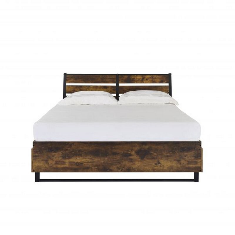 Eastern King Bed with 6 Drawers and Metal Slats, Brown and Black