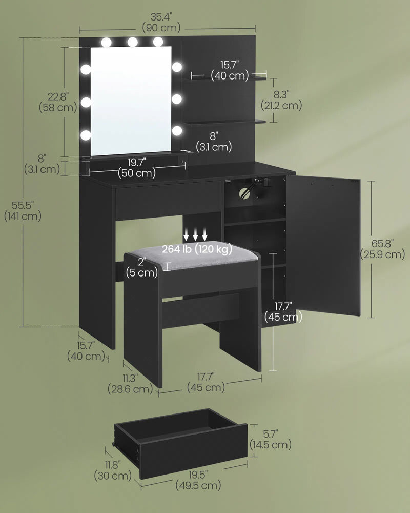 Vanity Desk with Mirror and Lights image number 6