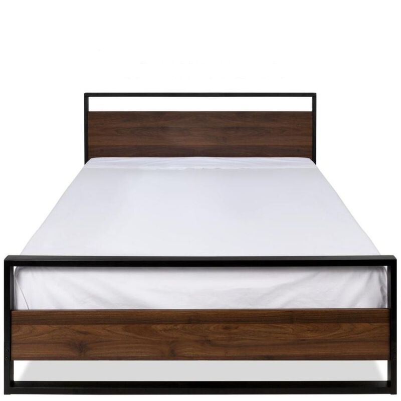 QuikFurn Modern FarmHome Queen Low Profile Metal Wood Platform Bed image number 1