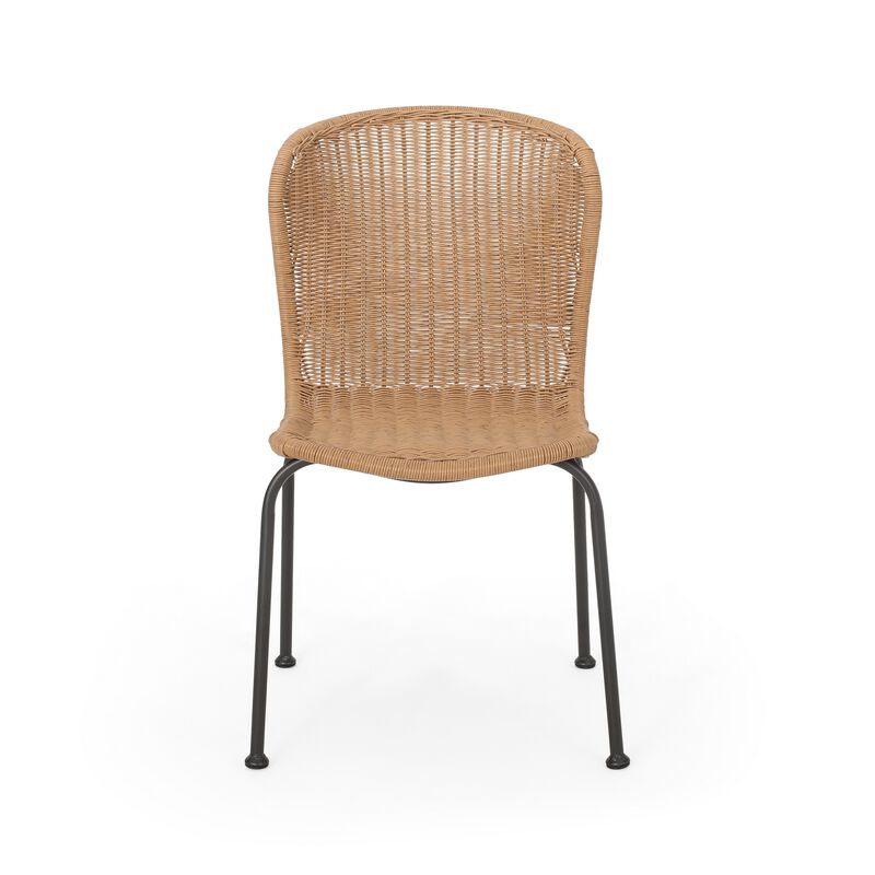 Outdoor Patio Chair Set of 2, Rattan Light Brown Wicker Weave, Scrolled - Benzara