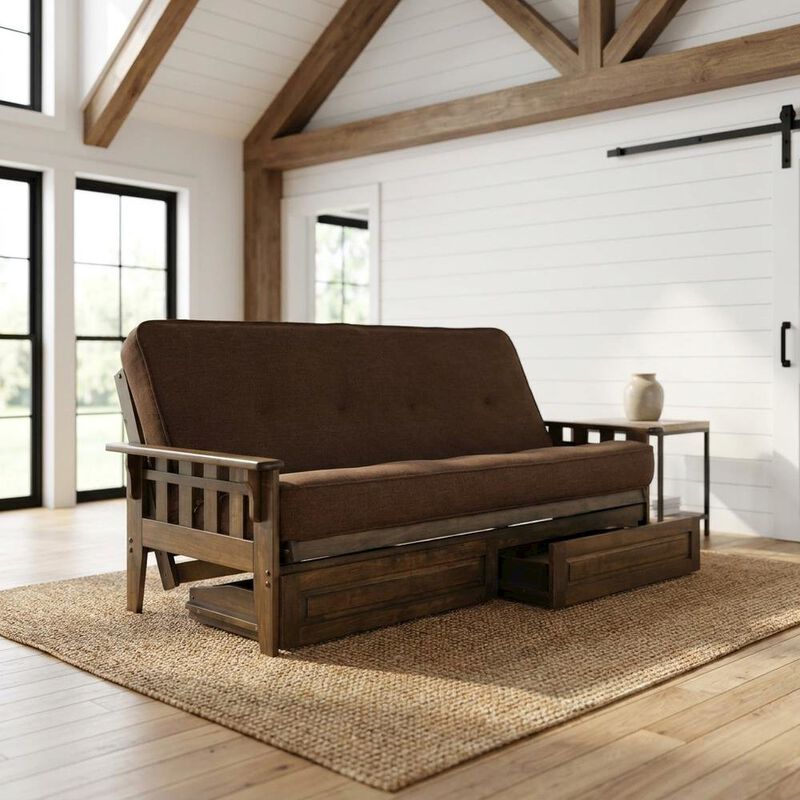 Tucson Frame-Rustic Walnut Finish-Linen Cocoa Mattress-Storage Drawers image number 8