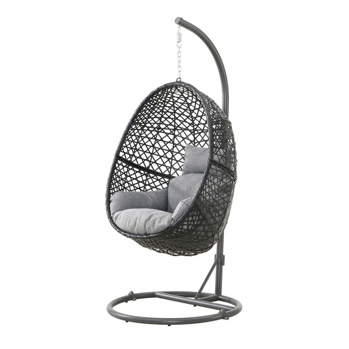 Patio PE Rattan Swing Chair With Stand for Balcony, Courtyard