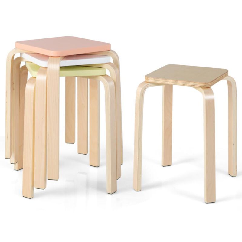 Hivvago Stackable Stools Set of 4 with Square Top and Rounded Corners