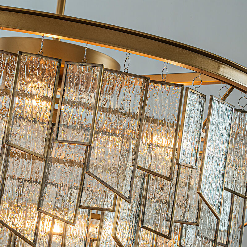 Modern Painted Brass Luxury Water Ripple Glass Chandelier for Living Room image number 5
