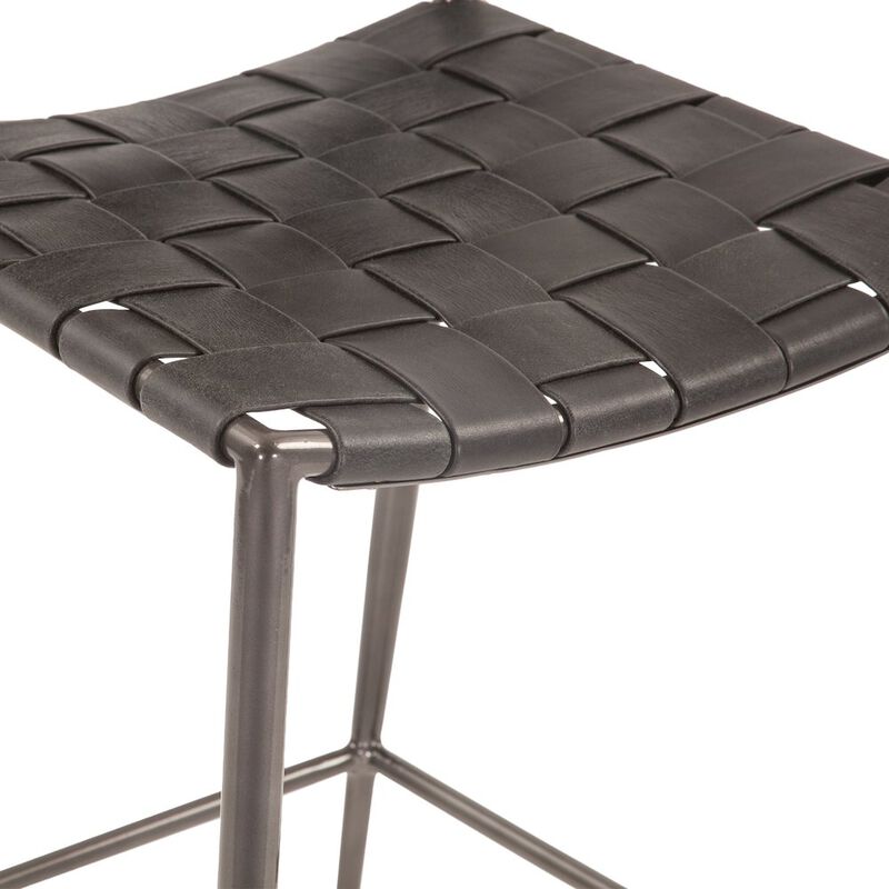 World Interiors Lund 17in Buffalo Leather and Iron Counter Chair Black