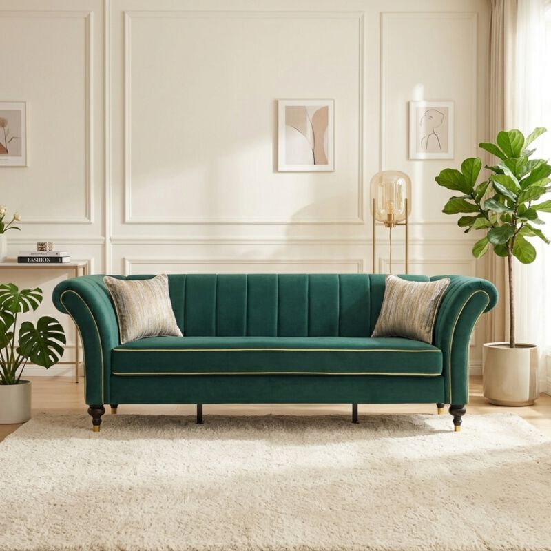 Nixbix Velvet 3‑Seater Chesterfield Sofa image number 1