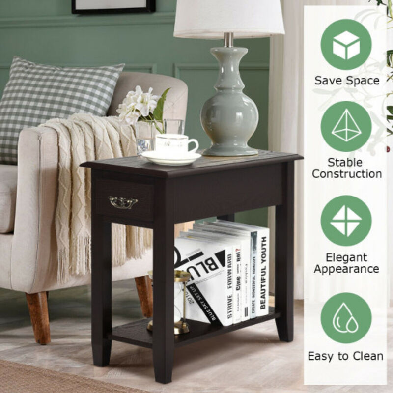 2 Pieces 2 Tier Sofa Side End Table with Drawer and Open Shelf image number 2