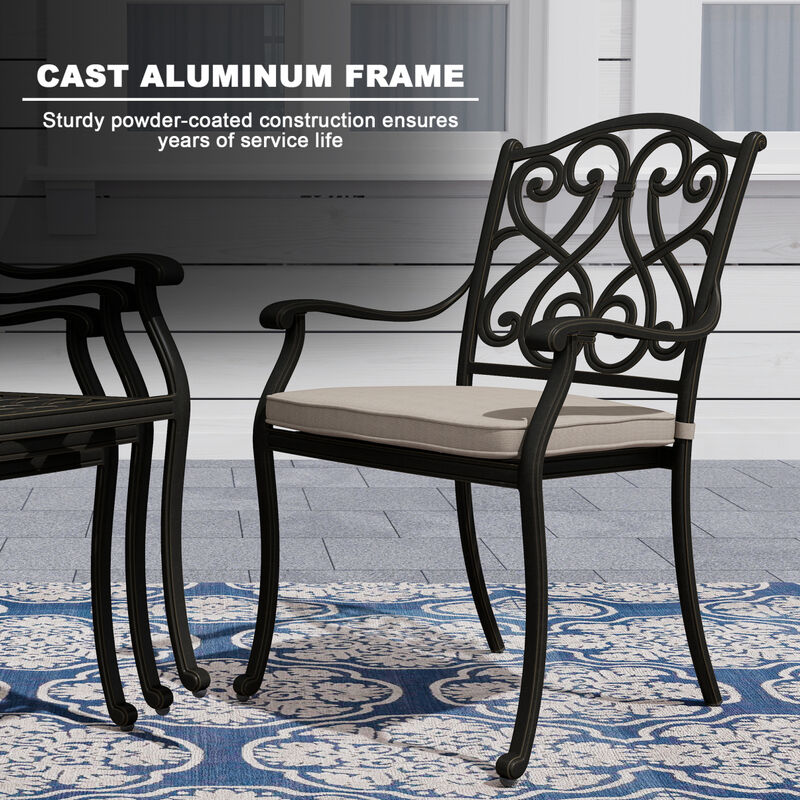 Mondawe 9 Piece Outdoor Dining Set Cast Aluminum with 1 Rectangle Expandable Table 8 Pieces Dining Chairs with Cushion Navy