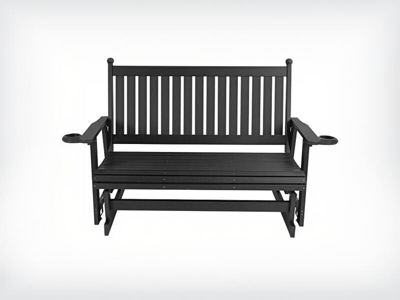 HIPS Patio Glider with Cup Holders, All-Weather Resistant, High Backrest and Deep Contoured Seat, Heavy Duty 900 LB (3-Seat,Black)