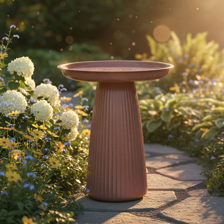 Glazed Gleeful Garden Metal Outdoor Bird Bath