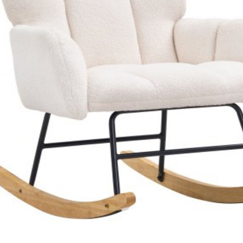 Upholstered Rocking Chair &ndash; Electric Nursery Glider with High Backrest, Teddy Fabric Comfort Rocker for Living Room or Baby Room image number 2